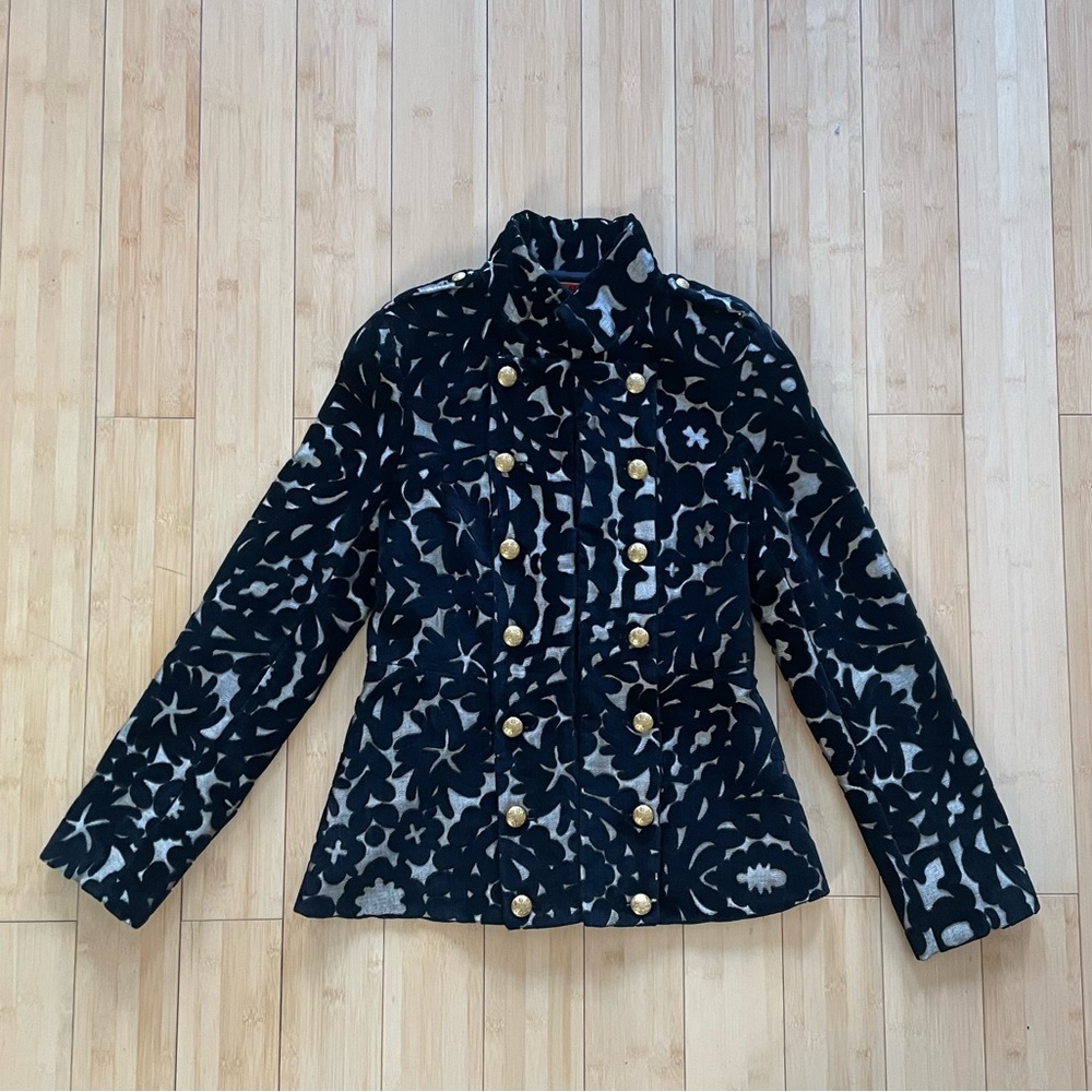 Alice + Olivia Black and Cream Floral Military Blazer